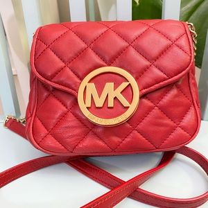 Michael Kors Fulton Small Chili Red Quilted Small Leather Cross Body Bag